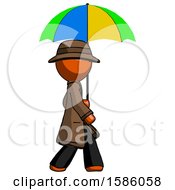 Poster, Art Print Of Orange Detective Man Walking With Colored Umbrella