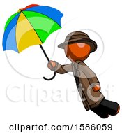 Poster, Art Print Of Orange Detective Man Flying With Rainbow Colored Umbrella