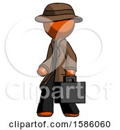 Orange Detective Man Walking With Briefcase To The Left