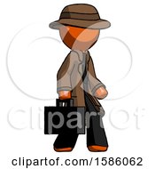 Orange Detective Man Walking With Briefcase To The Right