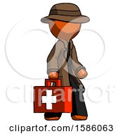 Poster, Art Print Of Orange Detective Man Walking With Medical Aid Briefcase To Right