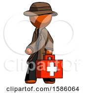 Poster, Art Print Of Orange Detective Man Walking With Medical Aid Briefcase To Left
