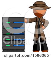 Poster, Art Print Of Orange Detective Man With Server Rack Leaning Confidently Against It