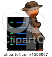 Poster, Art Print Of Orange Detective Man Resting Against Server Rack Viewed At Angle