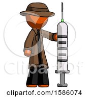 Poster, Art Print Of Orange Detective Man Holding Large Syringe