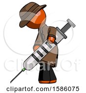 Poster, Art Print Of Orange Detective Man Using Syringe Giving Injection