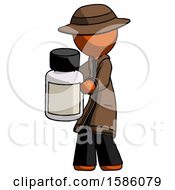 Orange Detective Man Holding White Medicine Bottle