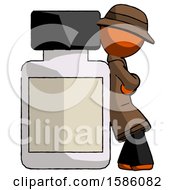 Orange Detective Man Leaning Against Large Medicine Bottle