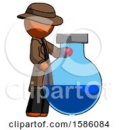 Poster, Art Print Of Orange Detective Man Standing Beside Large Round Flask Or Beaker