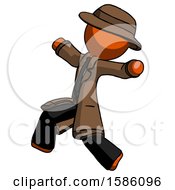 Poster, Art Print Of Orange Detective Man Running Away In Hysterical Panic Direction Left