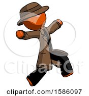 Poster, Art Print Of Orange Detective Man Running Away In Hysterical Panic Direction Right