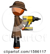 Poster, Art Print Of Orange Detective Man Using Drill Drilling Something On Right Side