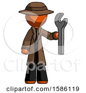 Poster, Art Print Of Orange Detective Man Holding Wrench Ready To Repair Or Work