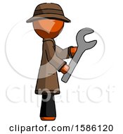 Poster, Art Print Of Orange Detective Man Using Wrench Adjusting Something To Right