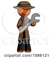 Orange Detective Man Holding Large Wrench With Both Hands