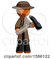 Poster, Art Print Of Orange Detective Man Holding Hammer Ready To Work