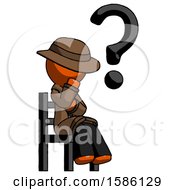 Orange Detective Man Question Mark Concept Sitting On Chair Thinking