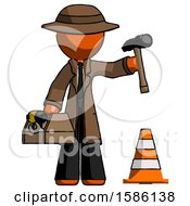 Poster, Art Print Of Orange Detective Man Under Construction Concept Traffic Cone And Tools
