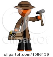 Poster, Art Print Of Orange Detective Man Holding Tools And Toolchest Ready To Work