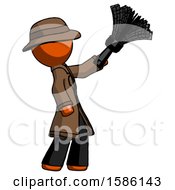 Poster, Art Print Of Orange Detective Man Dusting With Feather Duster Upwards