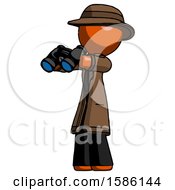 Poster, Art Print Of Orange Detective Man Holding Binoculars Ready To Look Left