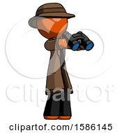 Orange Detective Man Holding Binoculars Ready To Look Right