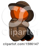 Poster, Art Print Of Orange Detective Man Sitting With Head Down Back View Facing Right