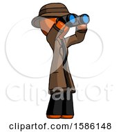 Poster, Art Print Of Orange Detective Man Looking Through Binoculars To The Right