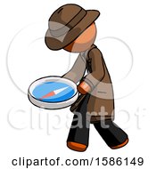 Poster, Art Print Of Orange Detective Man Walking With Large Compass