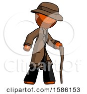 Poster, Art Print Of Orange Detective Man Walking With Hiking Stick