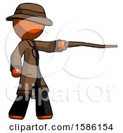 Orange Detective Man Pointing With Hiking Stick