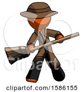 Poster, Art Print Of Orange Detective Man Broom Fighter Defense Pose