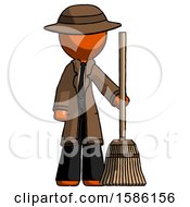 Poster, Art Print Of Orange Detective Man Standing With Broom Cleaning Services