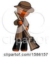 Poster, Art Print Of Orange Detective Man Sweeping Area With Broom