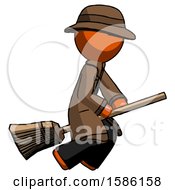 Poster, Art Print Of Orange Detective Man Flying On Broom