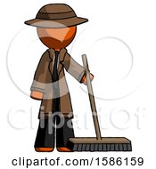Orange Detective Man Standing With Industrial Broom
