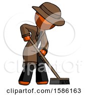 Poster, Art Print Of Orange Detective Man Cleaning Services Janitor Sweeping Side View