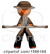 Orange Detective Man Bo Staff Kung Fu Defense Pose