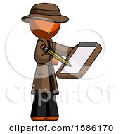 Poster, Art Print Of Orange Detective Man Using Clipboard And Pencil
