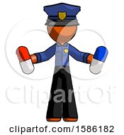 Poster, Art Print Of Orange Police Man Holding A Red Pill And Blue Pill