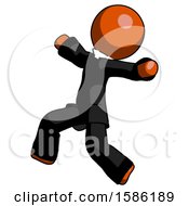 Poster, Art Print Of Orange Clergy Man Running Away In Hysterical Panic Direction Left