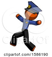 Poster, Art Print Of Orange Police Man Running Away In Hysterical Panic Direction Left