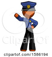 Orange Police Man Waving Right Arm With Hand On Hip