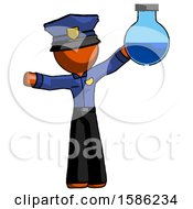Orange Police Man Holding Large Round Flask Or Beaker