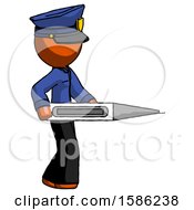 Poster, Art Print Of Orange Police Man Walking With Large Thermometer