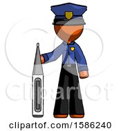 Poster, Art Print Of Orange Police Man Standing With Large Thermometer