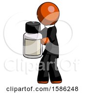 Orange Clergy Man Holding White Medicine Bottle