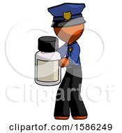 Poster, Art Print Of Orange Police Man Holding White Medicine Bottle