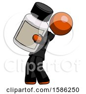 Orange Clergy Man Holding Large White Medicine Bottle