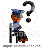 Poster, Art Print Of Orange Police Man Question Mark Concept Sitting On Chair Thinking
